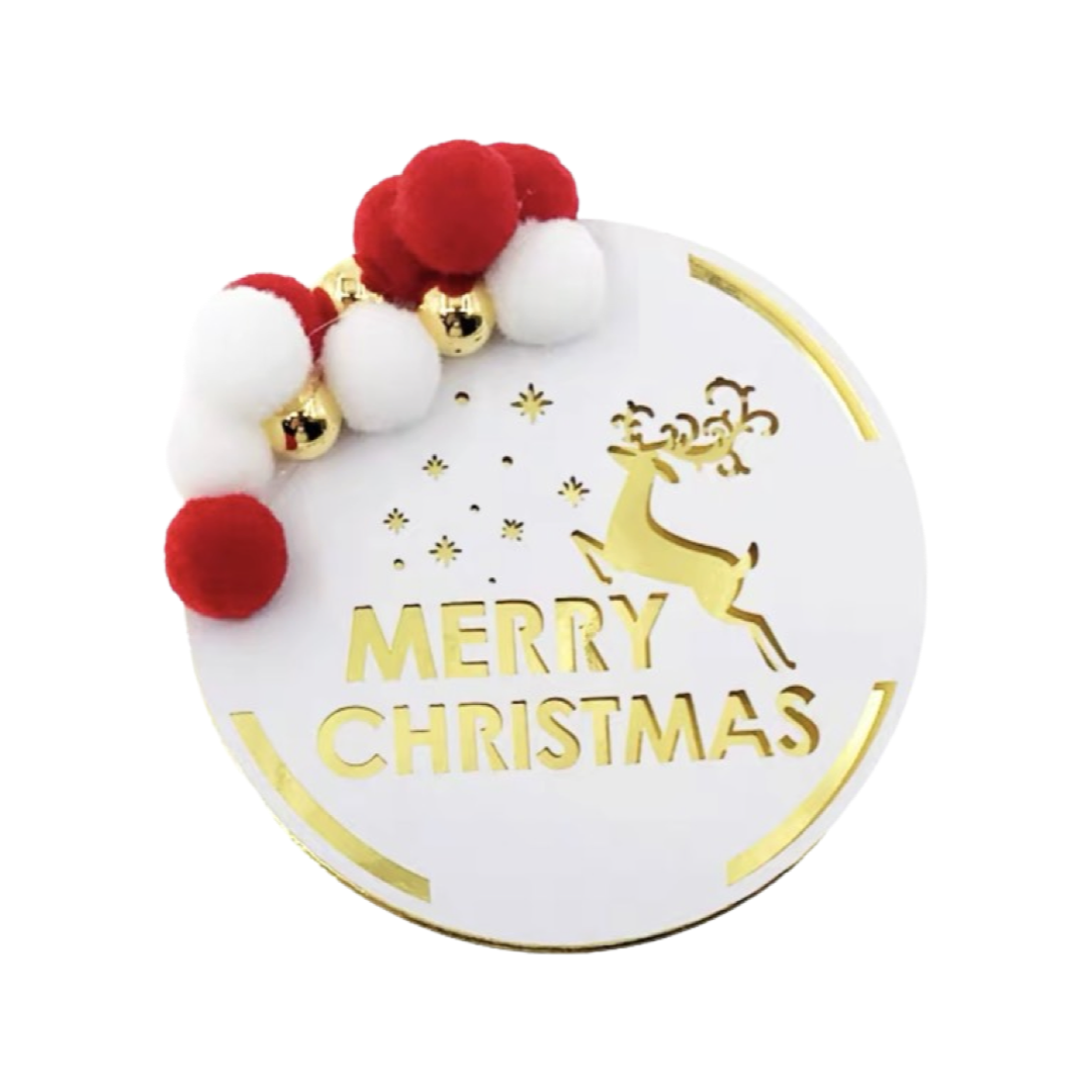 Christmas cake decoration playing cards ~ round white background with gold characters