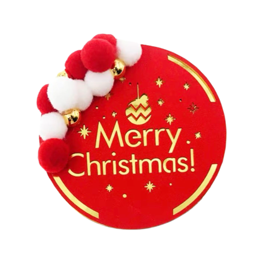 聖誕蛋糕裝飾紙牌~圓形紅底金字