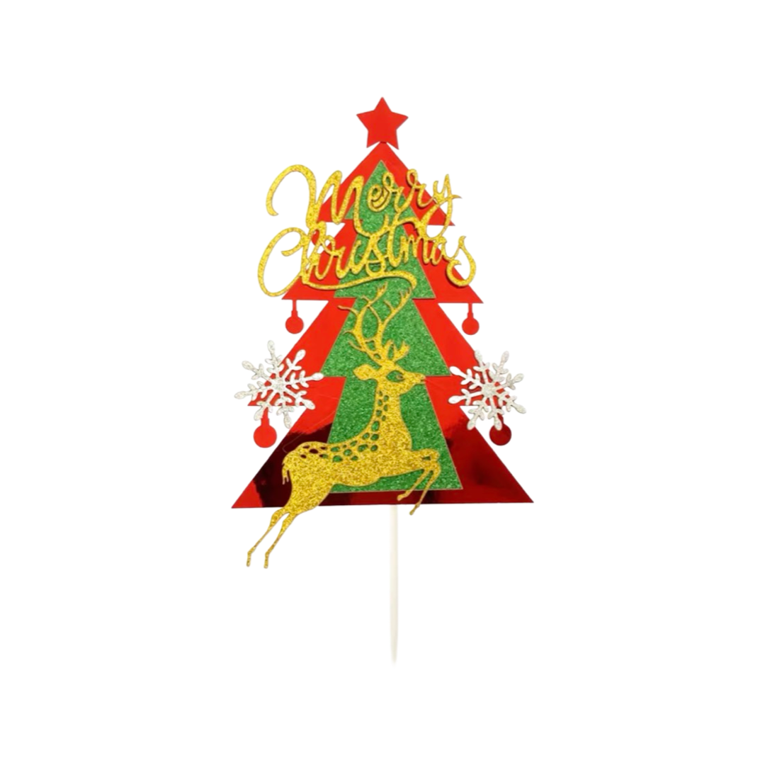 Christmas Cake Decoration Cards~Snowflake Elk Christmas Tree Style