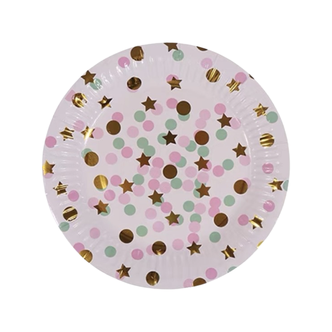 Pink round star 7" paper plates (8 pieces)
