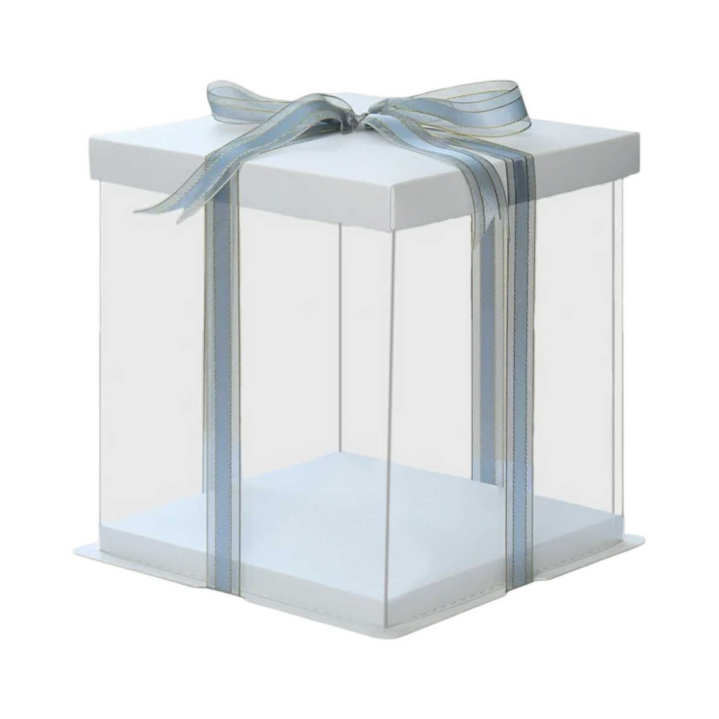 8寸單層透明蛋糕盒[白色蓋紙蓋，含絲帶,顏色隨機]