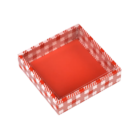 紅格紋正方形禮盒(含透明蓋)